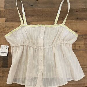 Free People My Lanie Cream Striped Top with Yellow Embroidered Trim Detail